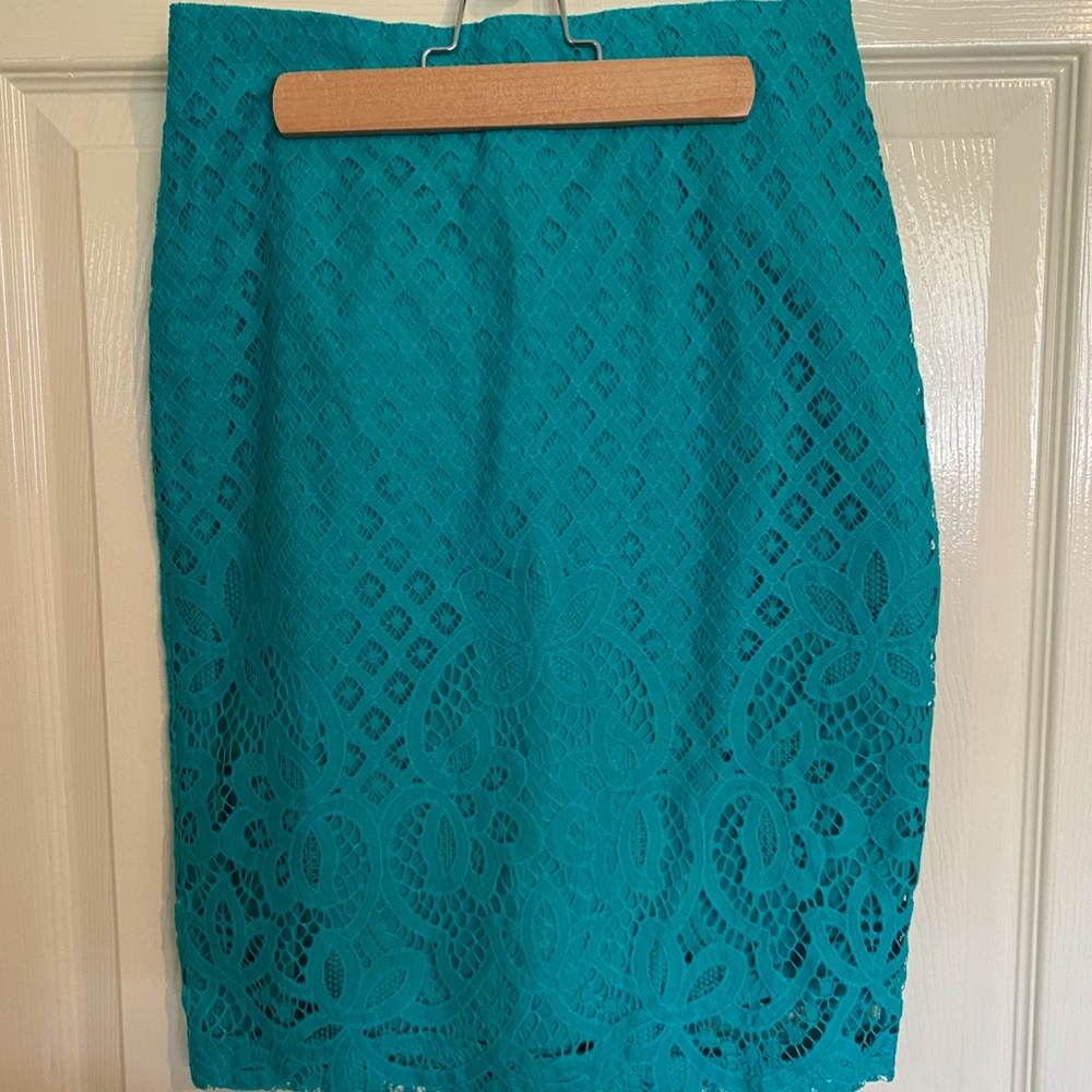 Ann Taylor LOFT Lace Turquoise Pencil Skirt
